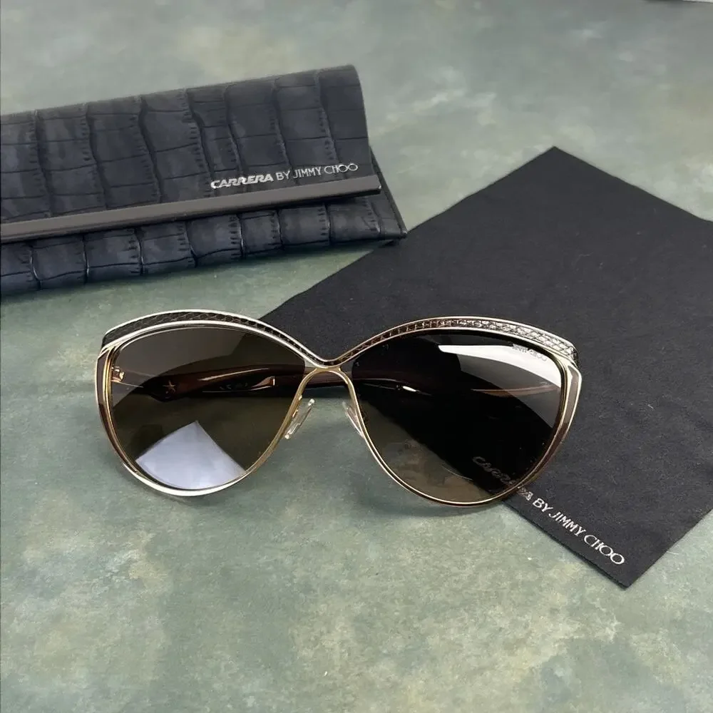 Jimmy Choo POLLY/S 000JD Gold Cat Eye Sunglasses Made in Italy Case Brown